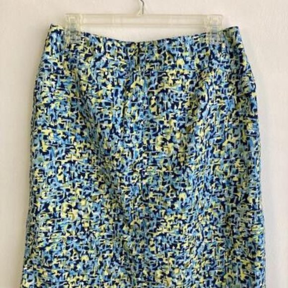 Talbots Skirts Talbots Aqua Blue Yellow Print Pencil Skirt Sz